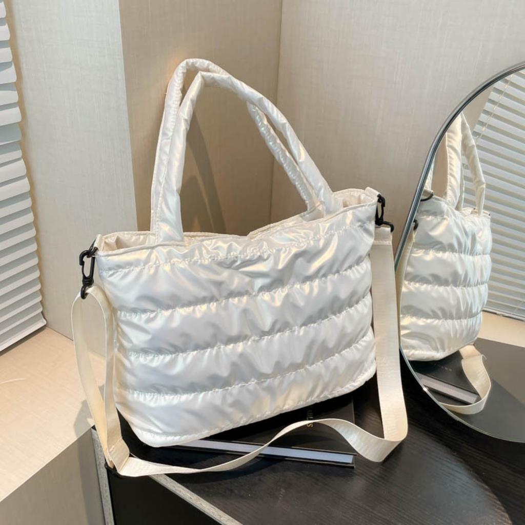 Bomullsvadderade Damväskor, Broderad Tråd, Rymdbomull, Handväskor, Axelväskor, Glansiga, Damer, Crossbody-väskor