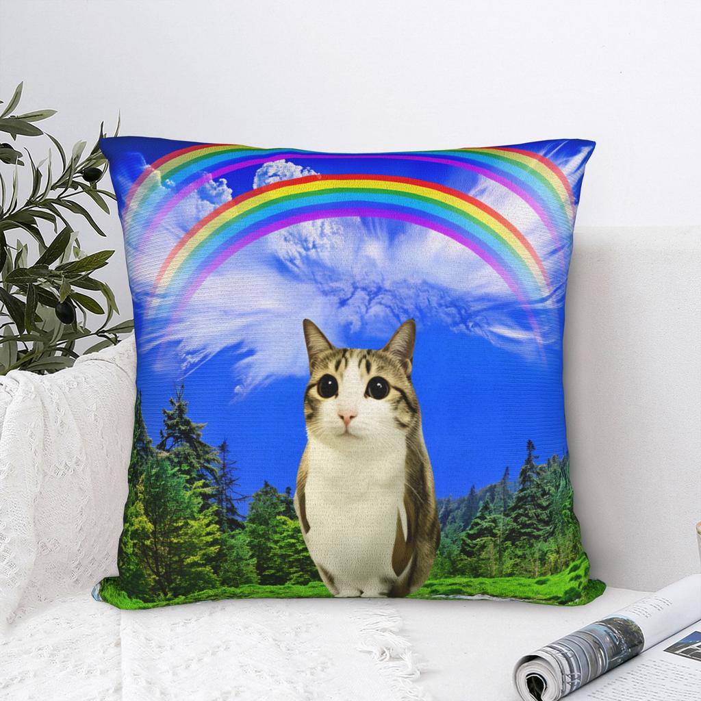 Rainbow Forest Meowl Cat Pillow Cover Soft Cushion Cover Cute Funny Pillow Case For Living Room Chair