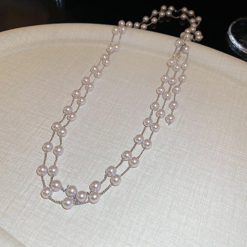 Vintage French Pearl Sweater Necklace: Elegant, Extra-Long Design for Versatile Fashion