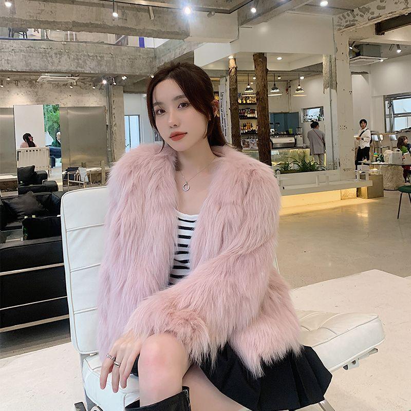 New Fashion Collar Celebrity Slim Light Short Imitation Fox Fur Jacket Short Small
