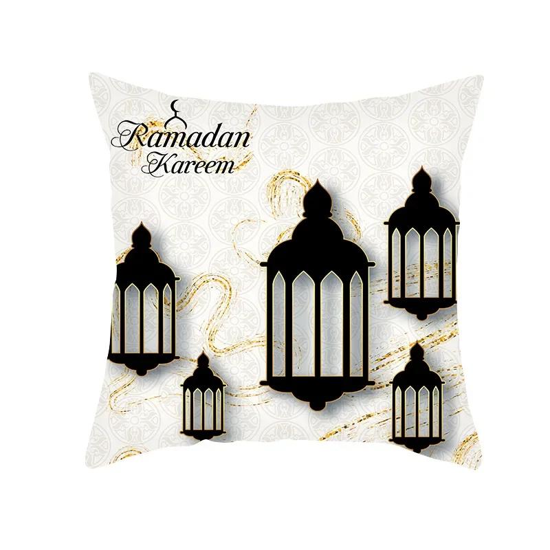Eid Mubarak Ramadan Luna Dorata Stampa Etnica Federa Copricuscino in Poliestere Decorativo per Casa Camera da Letto