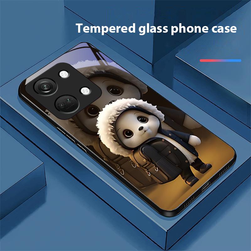 Cute Little Panda For OnePlus Nord 3 5 6T 7 Pro 8 12 10T Reno8 Lite 5G 10R Nord N30 Hard Shell Tempered Glass Phone Case Black