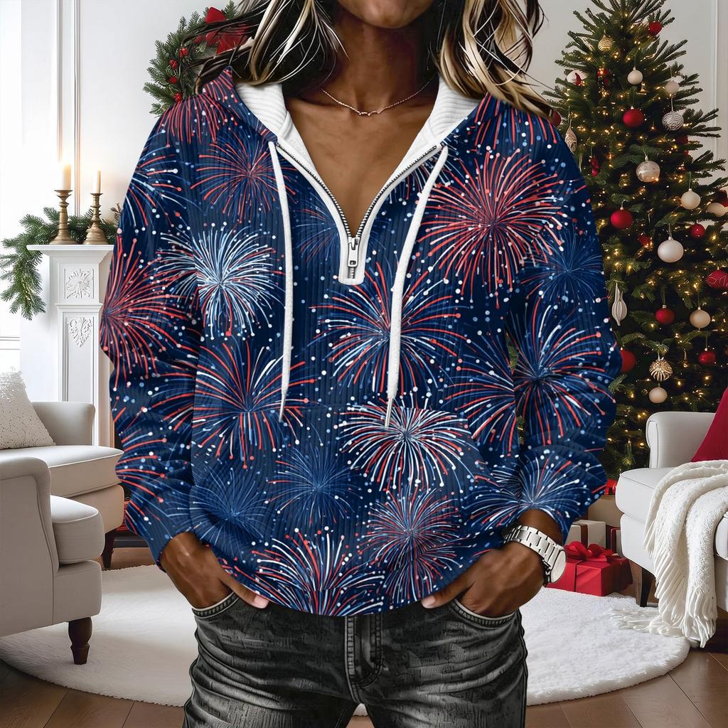 Women's Christmas Print Long Sleeve Hooded Pullover Sweatshirt