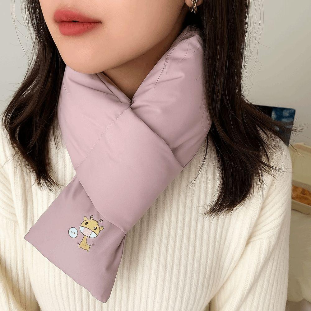 Windproof Down Cotton Scarf Solid Color Thermal Warm Scarf Fashion Winter Cross Scarf  Outdoor
