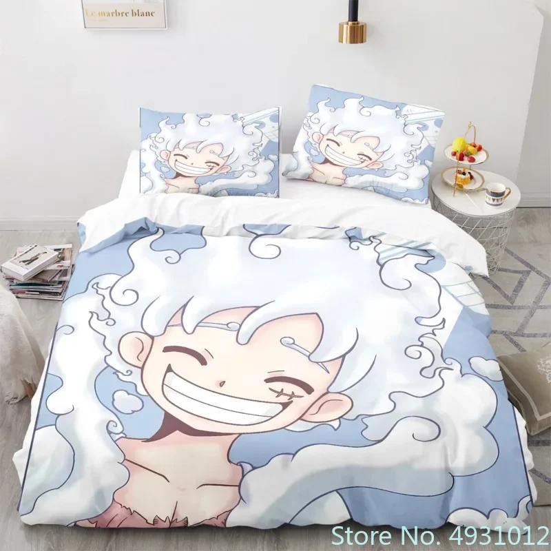 Dětské Chlapecké Anime One Pieces Povlečení Nika Luffy Gear 5 Povlak na přikrývku Povlak na polštář Sada povlaků na přikrývku Jednolůžko Queen King Velikost