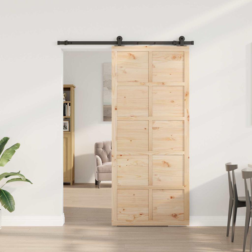Sliding Door Natural 80 X 208 Cm Solid Pine Wood