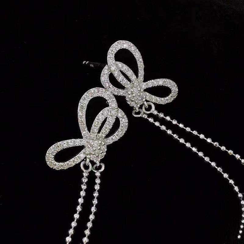 Elegant Rhinestone Bow Tassel Earrings for Women – Trendy Light Luxury Ear Ornaments