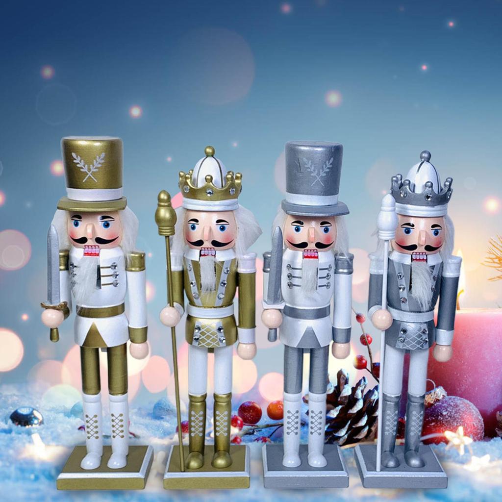 Merry Christmas Decorations Nutcracker Figurine Wooden Soldier King Puppet Ornament for Indoor Winter Table Centerpiece