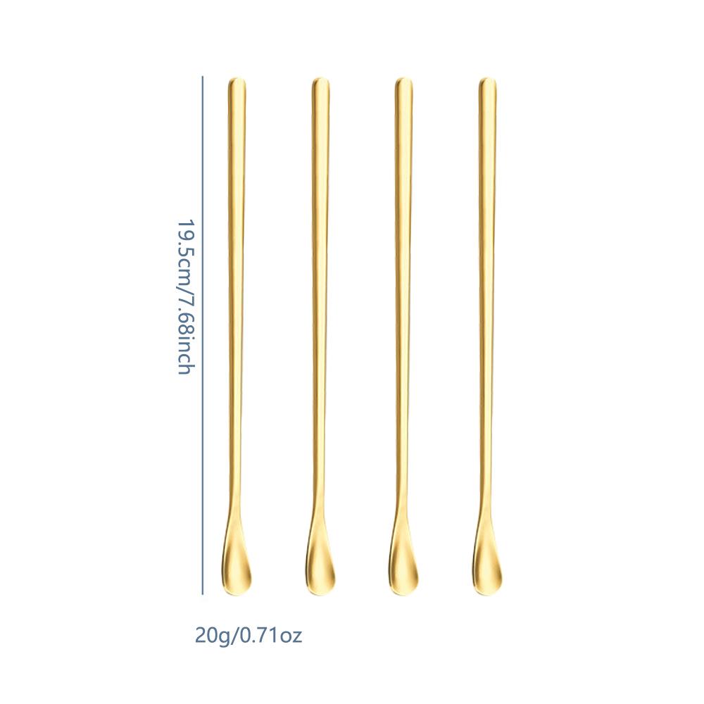 4Pcs 304 Stainless Steel 7.68inch Stirring Spoon Juice Ice Cream Scoop Coffee Tea Spoon Bar Tableware Kitchen Tool Seasoning Mixing Dessert