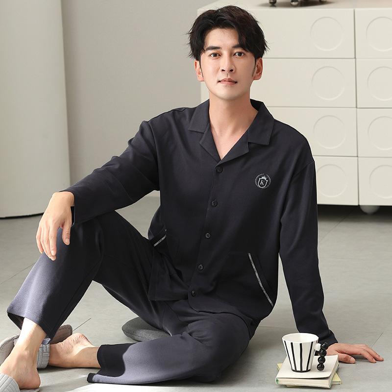 

Пижама из ююбы мужская весенне-осенняя из чистого хлопка с длинным рукавом большого размера для полных на осень и зиму, комплект домашней одежды 4XL