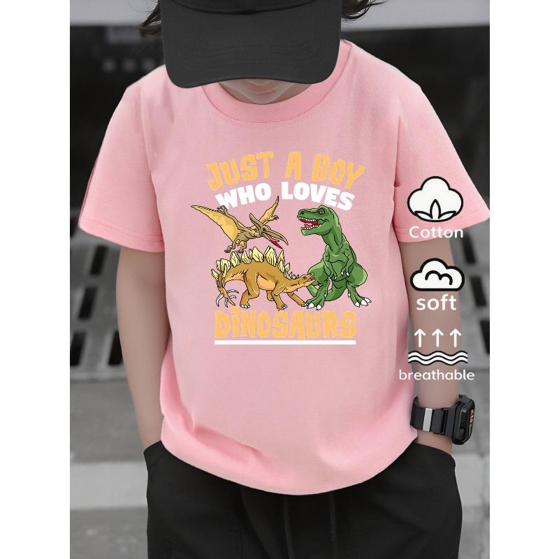 European sizes Boys' T-Shirt Dinosaurs Boy Loves Just A Who , Ideal for Outdoor Activities, Soft Knitted Top, Comfortable And Breathable