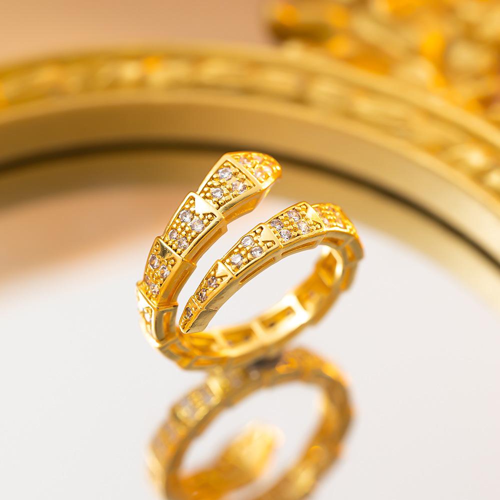 Exquisite super flash zircon ring for girls, light luxury, high-end sense opening adjustable ring, simple real gold electroplating