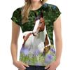 Summer Round Neck 3D Print Horse Pattern Top Fashionable Casual Short Sleeved Women's T-shirts