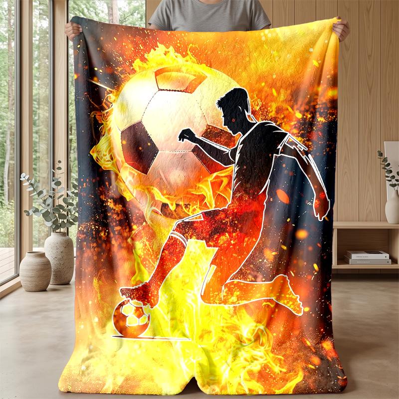Flaming Soccer Balls in Space Theme blanket Lightweight Warm Flannel Blanket Decorative Throw Blanket for Home Decoration