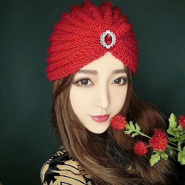 WTEMPO Women's Cold-proof Autumn Winter Solid Color Large Size Woolen Hats Soft Windproof Casual Warm Knitted Flower Hats