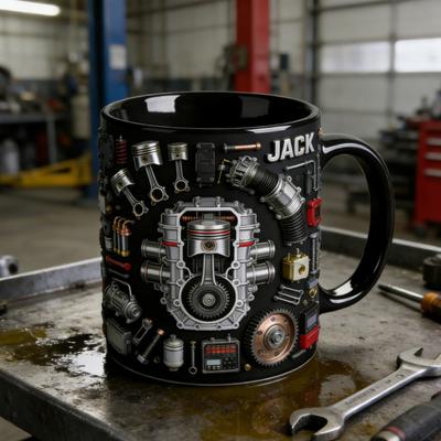 Mechanical Parts Coffee Cup Ceramic 325ml Industrial Engine Design Mug Heat Transfer Pattern Drinkware