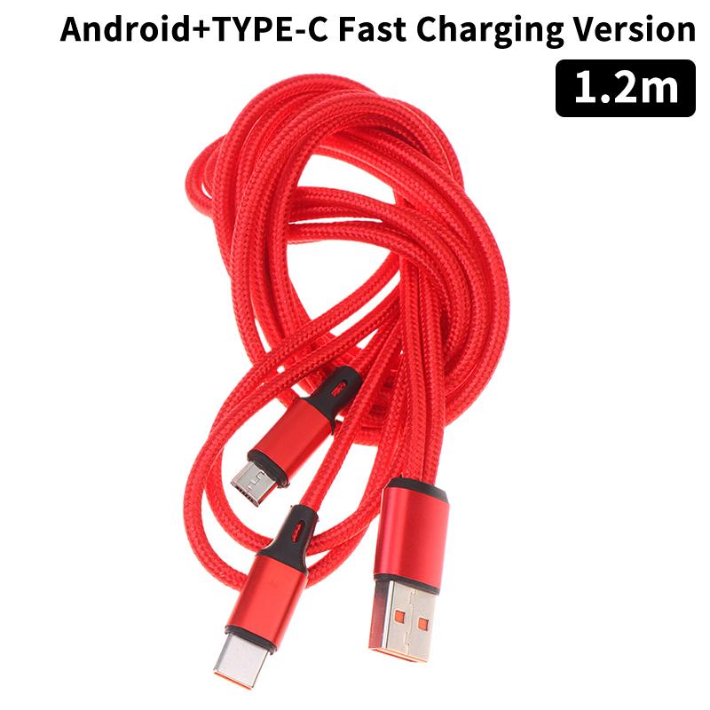 2-in-1 USB C Fast Charging Cable 5A Y Splitter Micro USB Data Cord for Android Phones Tablets Car Travel Use