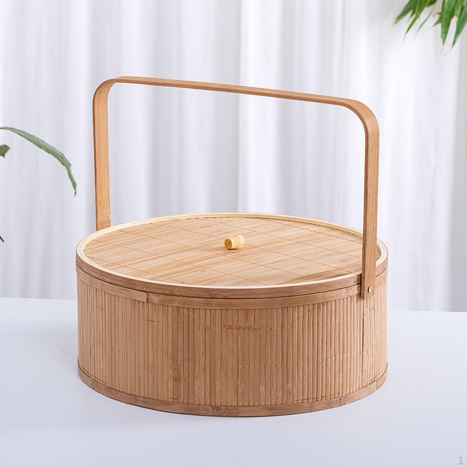 

Плетеная вручную бамбуковая корзина-коробка, корзины для пикника, домашний декор с крышкой, портативный контейнер для хранения продуктов