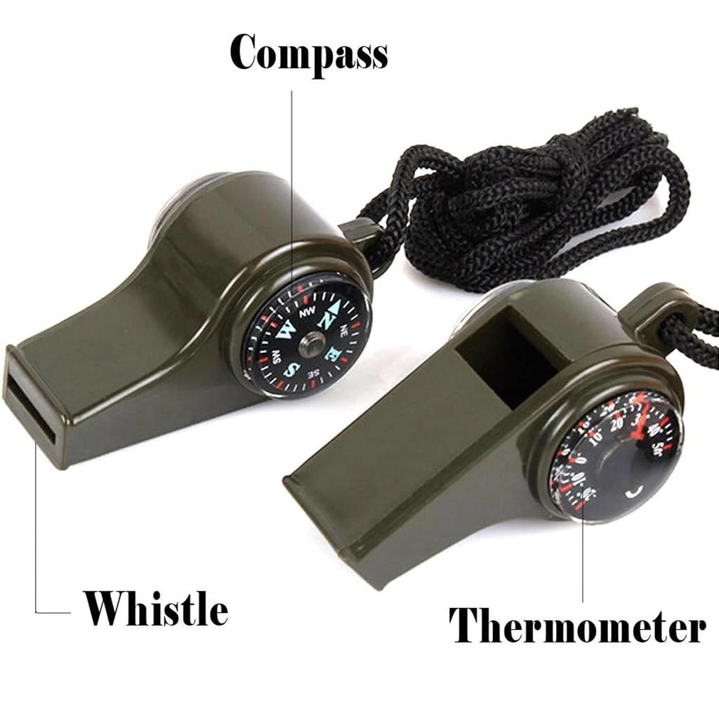 Emergency Survival Whistle 3-in-1 Emergency Whistles with Compass Thermometer Loud Safety Whistle Lanyard for Outdoor Hiking edc