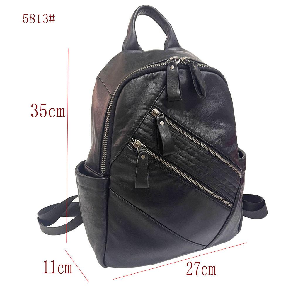 Kožený batoh dámský černý první vrstva hovězí kůže dámský batoh Trendy móda Všestranná dámská taška z měkké kůže