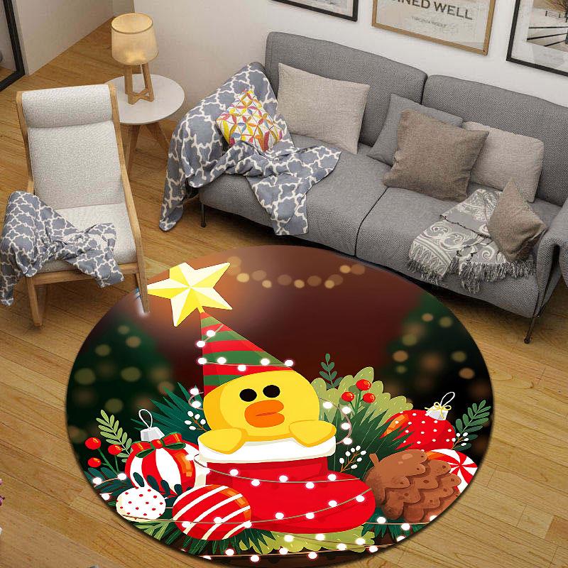 Contemporary Round Sunflower Multicolor Floor Rug, Non-Slip Floor Mat for Bedroom