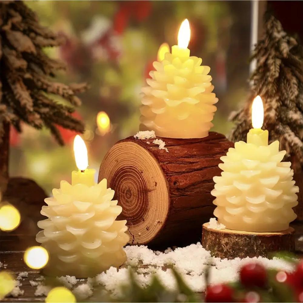 Warm Color Light LED Candles Flameless Electronic Candle Pine Cone Candle Light  Daily Night Use