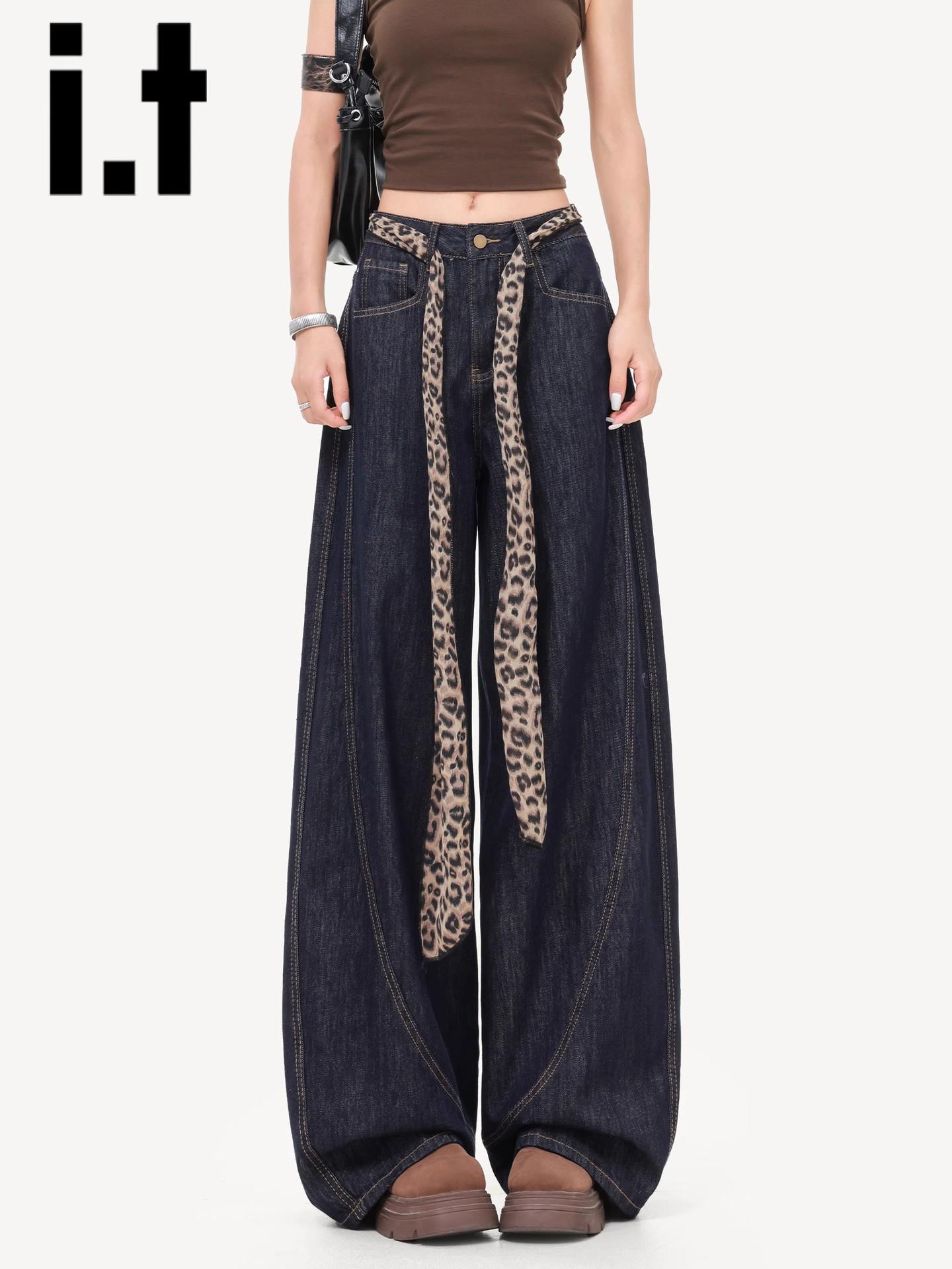 Deep Blue Women s 2026 High-Waist Loose Wide-Leg Jeans Large глубокий/синий