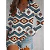 Aztec Print Long Sleeve T-shirt, Western Style V Neck Ethnic T-shirt, Women's Clothing