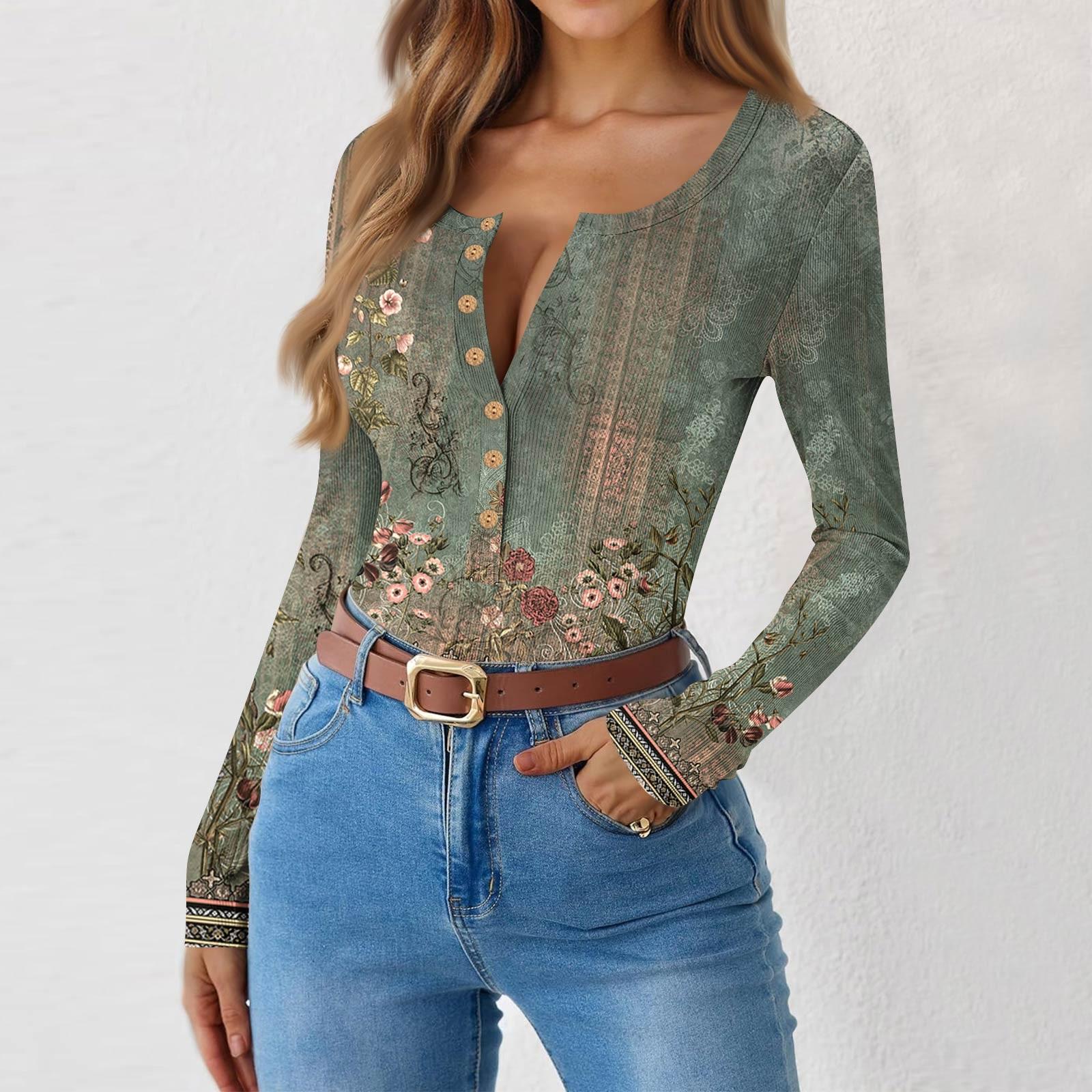 

Women s Slim Bottom T-shirt Fashion Casual Gradient Printing Round Neck Pullover Long Sleeve Top L армія зелений колір