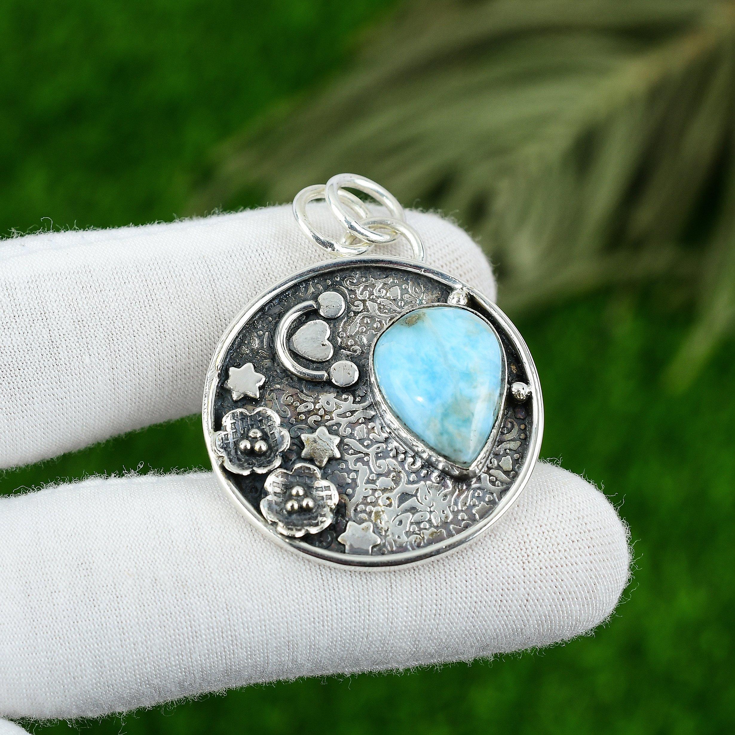 

Подвеска с натуральным ларимаром, серебро 925 пробы, индийские украшения для женщин