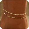 Tarnish Free Bead Anklet,Stainless Steel Double Layered Foot Chain Adjustable,Summer Beach Versatile Jewelry for Her Gift