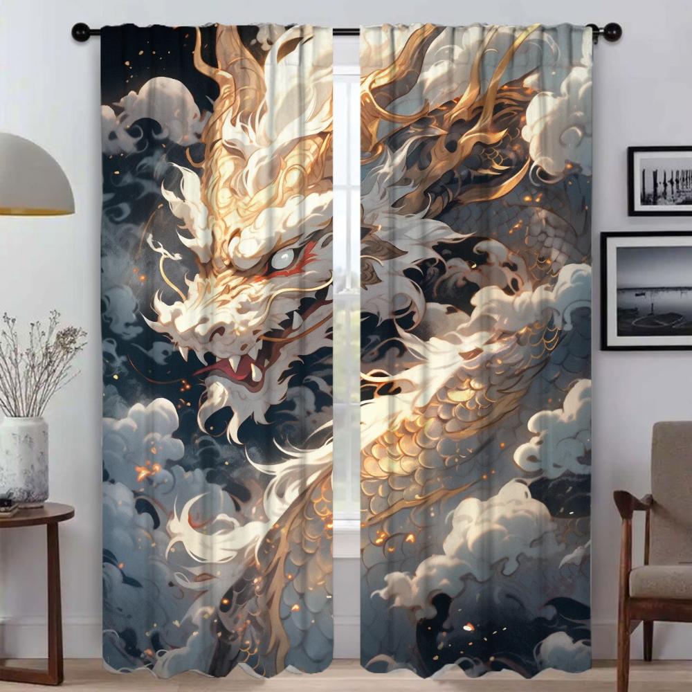 The Sky Guardian Dragon Kitchen Curtains for Living Room Curtain Halloween Decoration Tulle for Bedroom Partition Shades Elegant