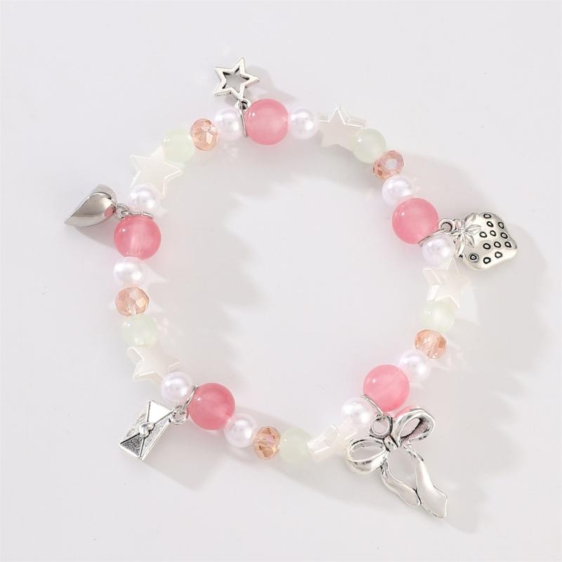 Elastic Love Heart Charm Bracelet with Magnetic Buckle Jewelry Accessory for Easy Wear and Adjustable Fits Daily Use