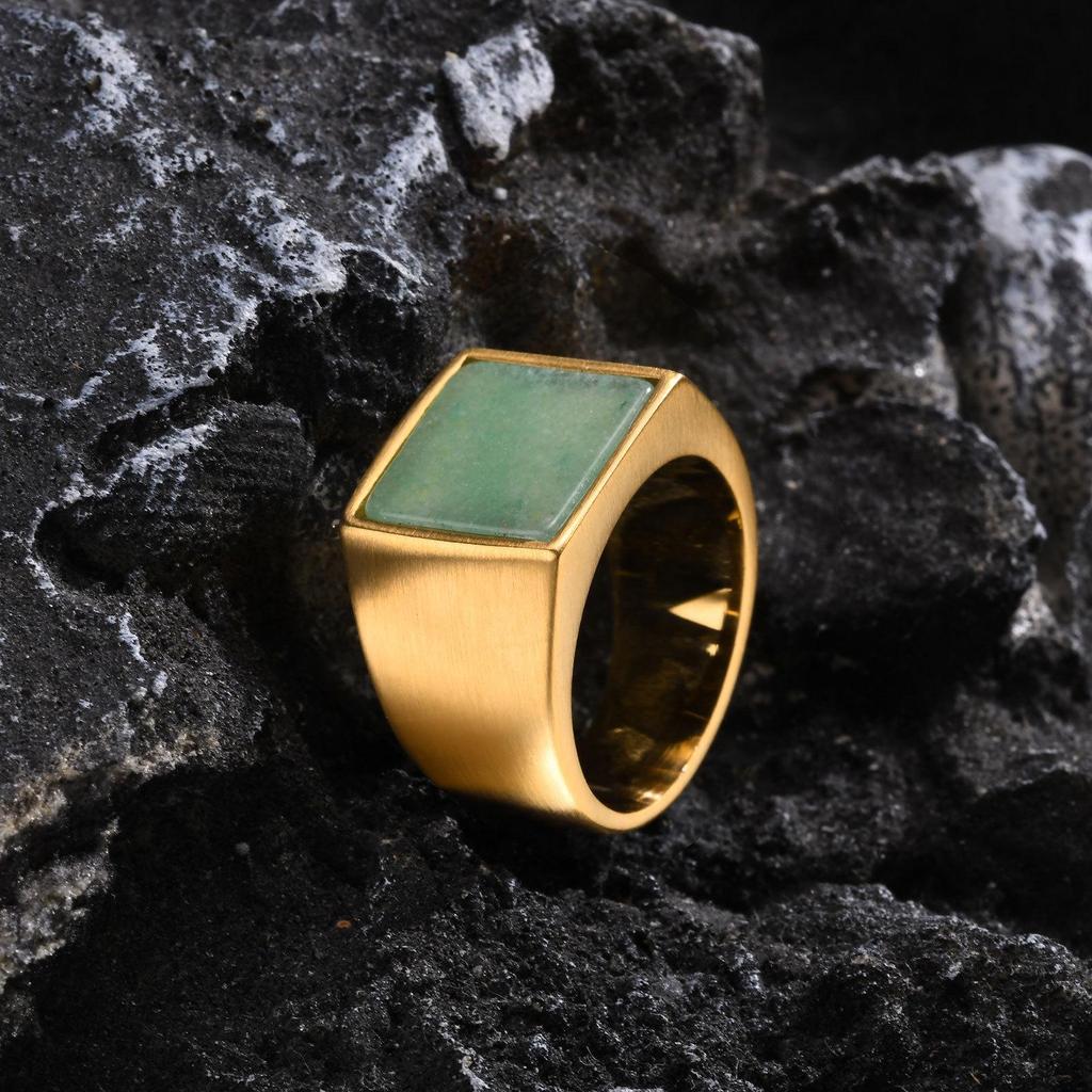 European & American Retro Men's Punk Turquoise Titanium Steel Chain Ring RC-573