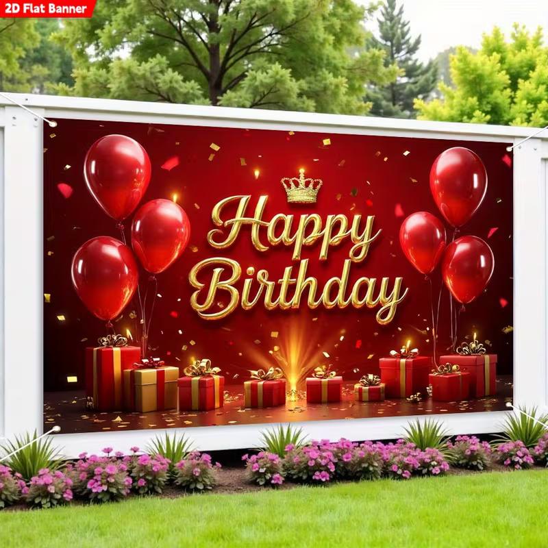 

2D Red Gold Birthday Backdrop Happy Birthday Banner for Party Decoration Photoshoot 47.2x31.5inch/120*80cm