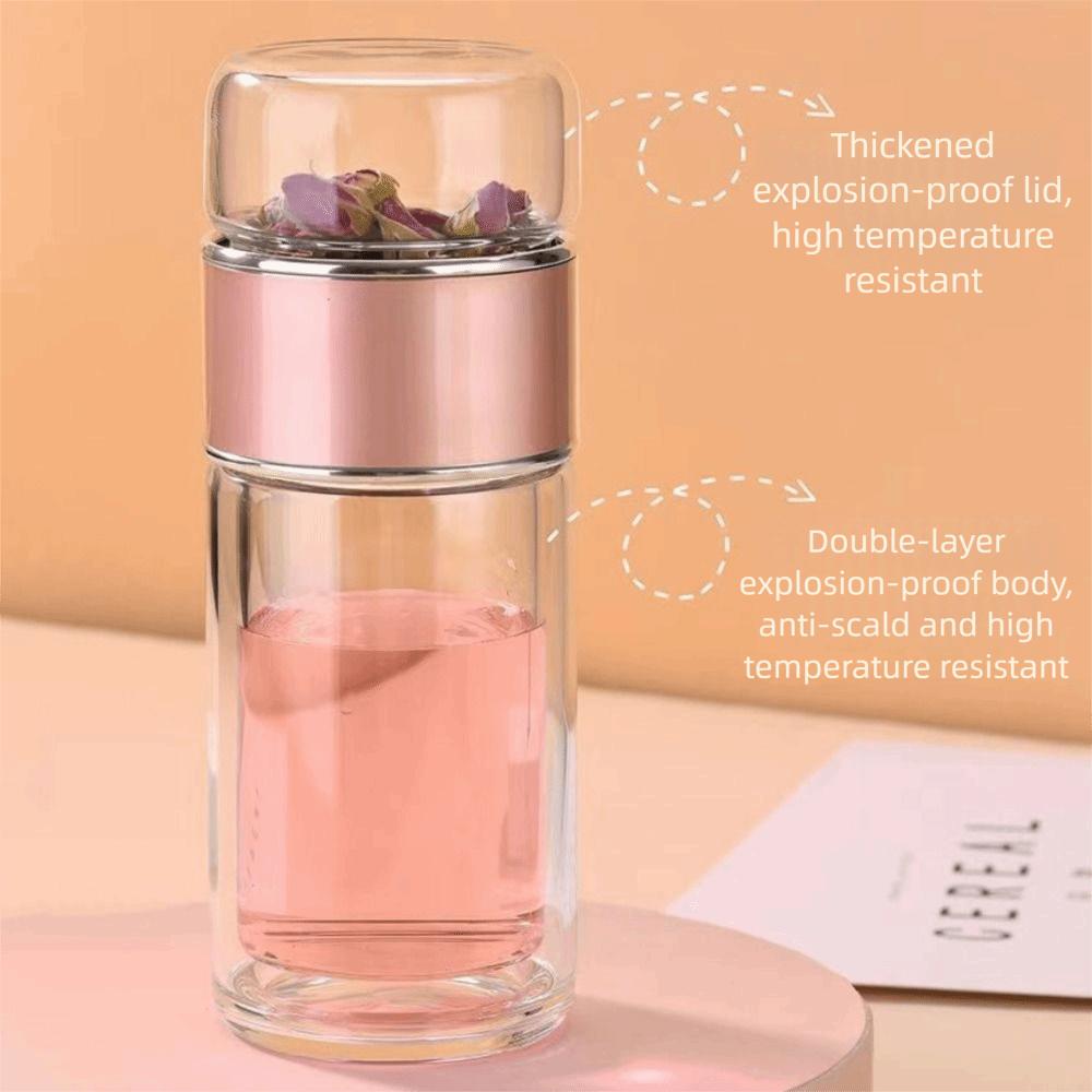 350ml Glass Tea Water Bottle Double Layer Flower Tea Cup Tumbler Tea Infuser Bottle  Office