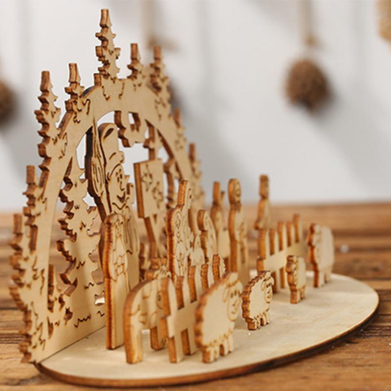 Christmas Wooden Nativity Scene Decoration 2D Silhouette Nativity Scene Set Birth Of Jesus Ornament Christmas Gifts Home Decor