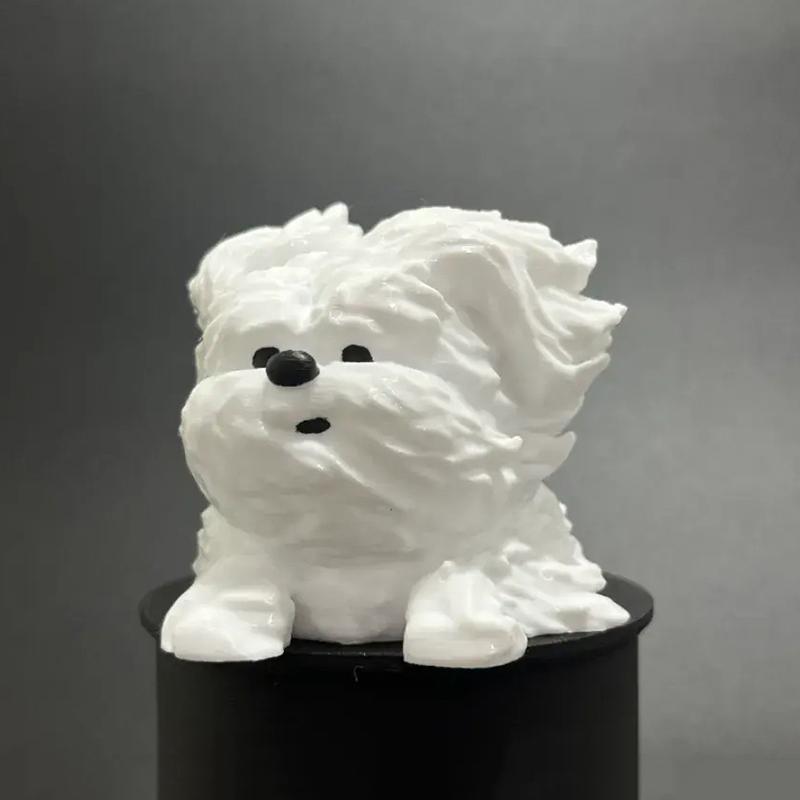 Wind-Blown Dog Figurine Puppy Ornament Realistic Fluffy Adorable Dog Simulated Dog Decoration For Home/Office/Car/Desk