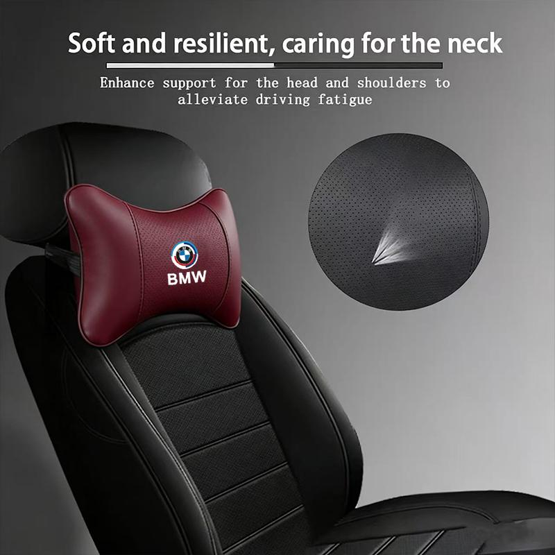 High-quality Leather Car Seat Headrest Memory Foam Comfort Pillow Auto Interior For BMW 50th Anniversary E46 E53 E93 X5 E92 E91