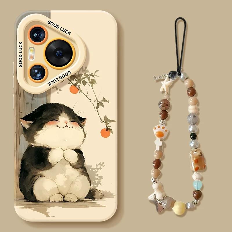 Applicable to Huawei Pura90promax good persimmon cat mobile phone case 80/P90 silicone 70 hanging chain 60/50 soft case