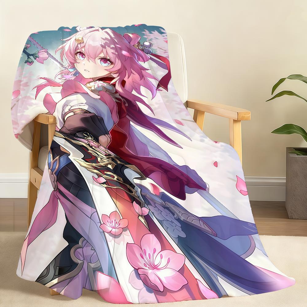 Hot Game Honkai Star March 7th Blanket Soft Throw Blanket for Home Bedroom Bed Sofa Picnic Travel Office Rest Cover Blanket Gift