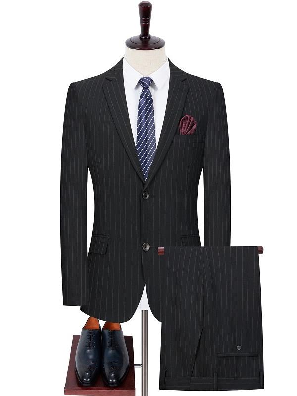 Men's Striped Counter Suit Set: Groom's Wedding & Best Man Three-Piece Korean-Style Jacket.