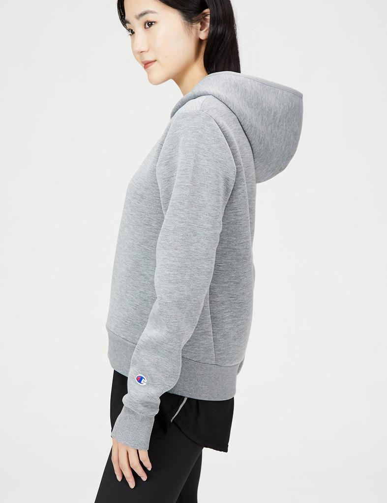 Champion Techweave 3LS Hooded Long Oxford Size M Women's Sweatshirt, CW-WS102, Sleeve, Stretch, Warm, Water-Repellent, One-Point Logo, Gray,