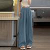 Ice Silk Womens Casual Wide Leg Pants Loose Solid Color Wrinkled