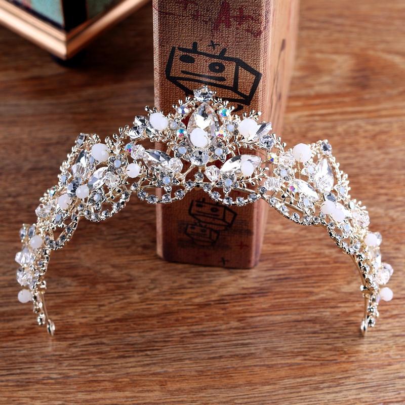 Luxury Baroque Gold Color Bride Crystal AB Hairbands Rhinestone Pageant Bridal Tiaras Crowns Wedding Hair Accessories