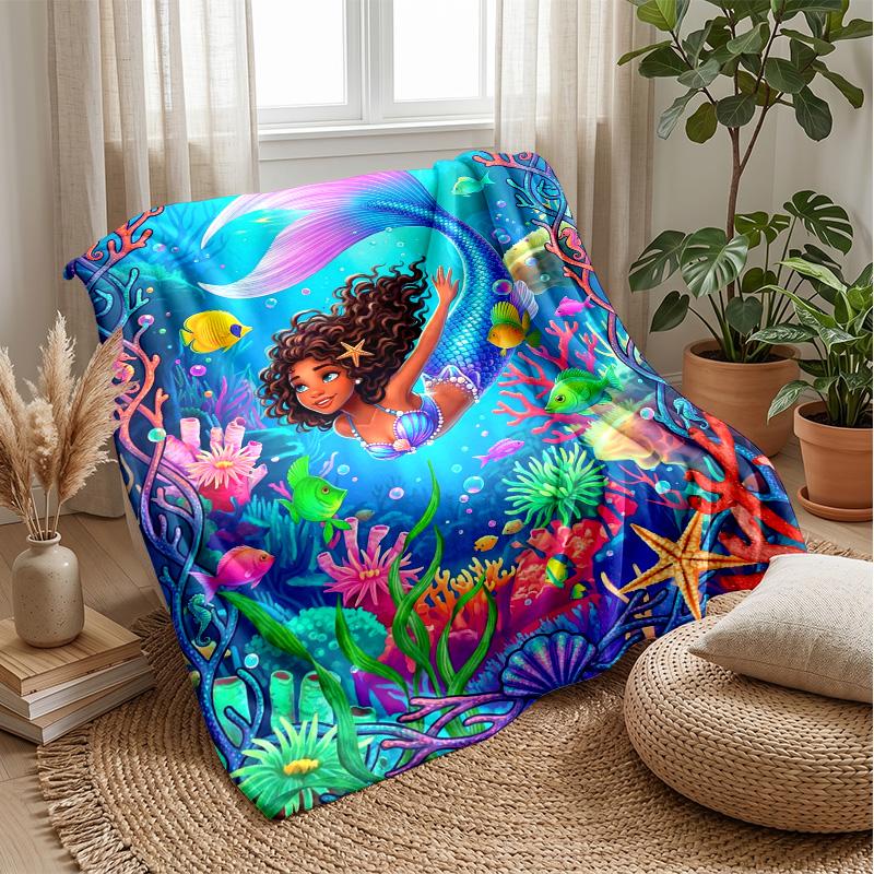 Mermaid Fantasy Underwater World Theme blanket Lightweight Warm Flannel Blanket Decorative Throw Blanket for Home Decoration