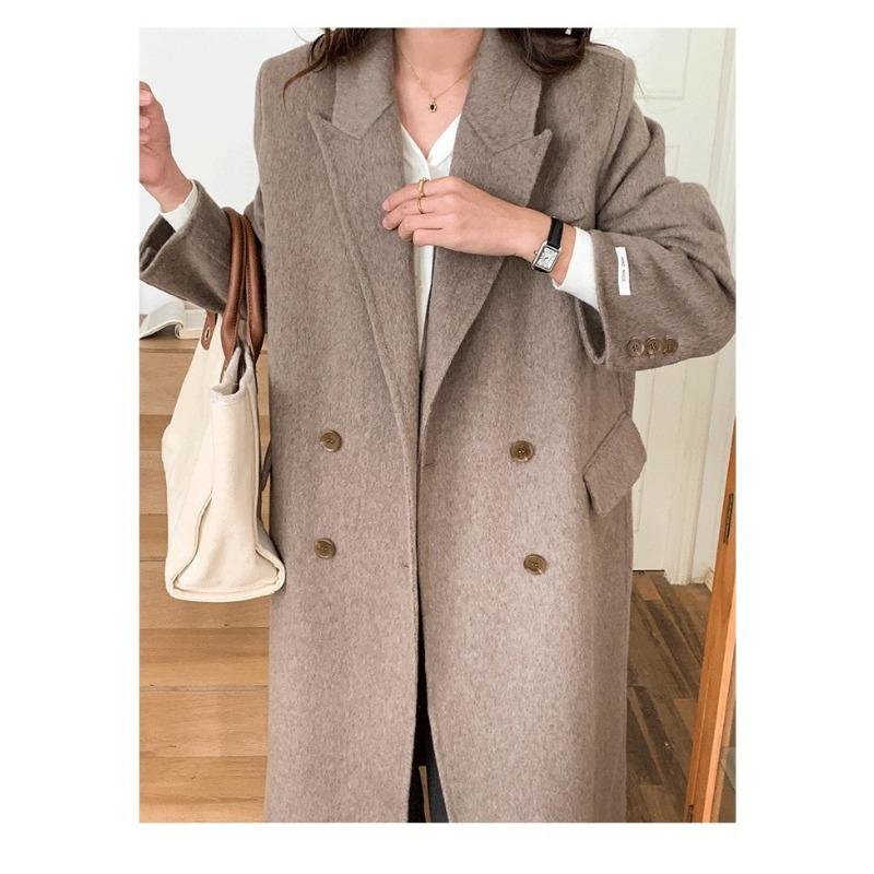 

Зимний силуэт, свободное шерстяное пальто средней длины, сшитое вручную, чтобы согреть руки M