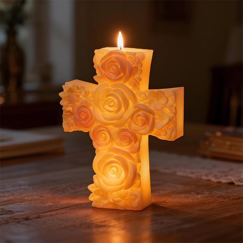 Food Grade Silicone Rose Crosses Candle Making Mould For Crafting Decorative Scented Candle