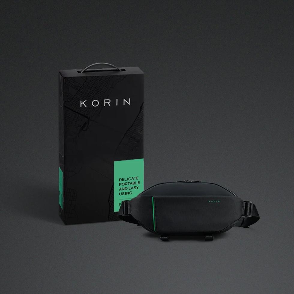 Оригинальная сумка-слинг Korin Designs FlipSling S с подарочной коробкой Мужская сумка-слинг Маленькая сумка через плечо Повседневная сумка на грудь Водонепроницаемая Магнитная застежка чёрный