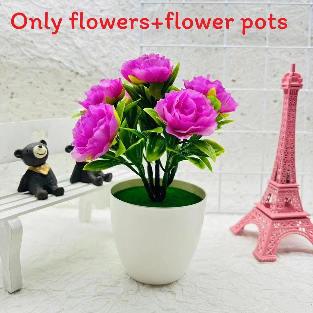 Peony Rose Artificial Flower Arrangement With Plastic And Silk For Indoor Decoration